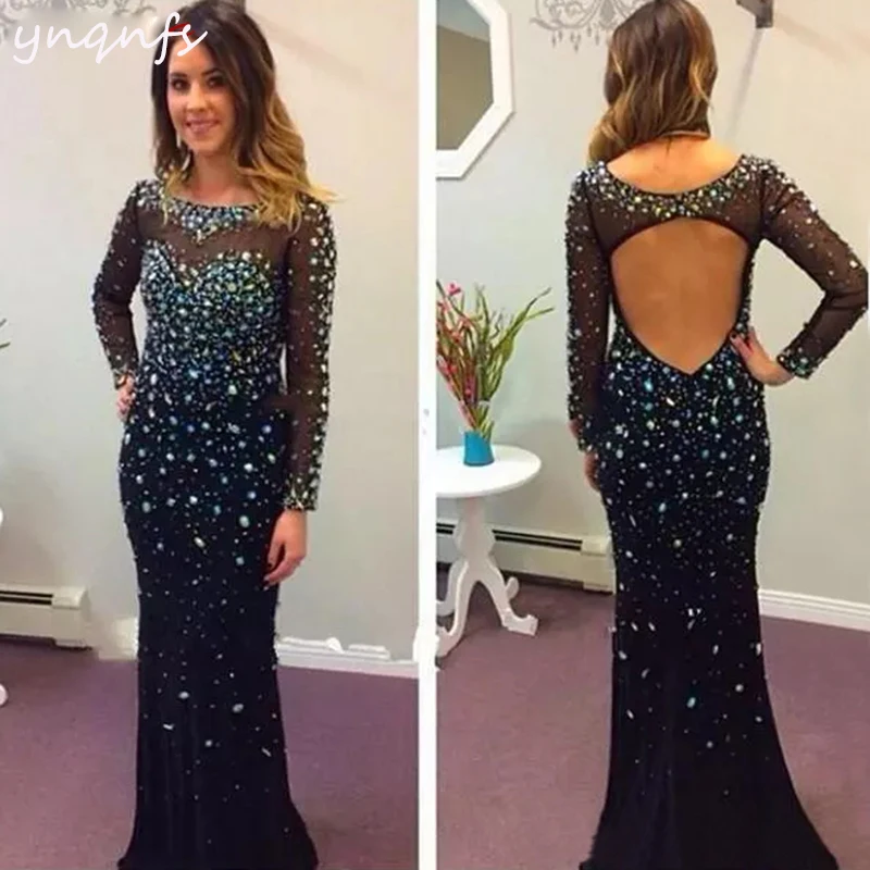 YNQNFS Elegante Moeder van de Bruid Jurken voor Wedding Party Vestidos Fluwelen Lange Mouwen Open Back Crystal Formele Jurk MD354 YNQNFS Elegante Moeder van de Bruid Jurken voor Wedding Party Vestidos Fluwelen Lange Mouwen Open Back Crystal Formele Jurk MD354