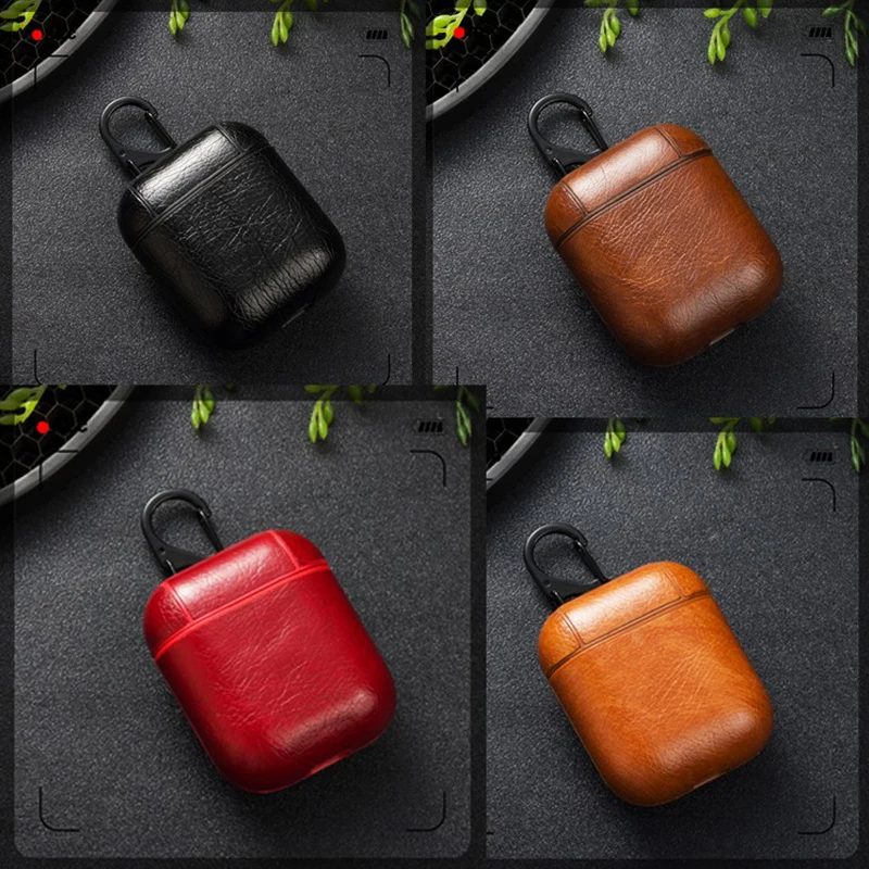 For AirPods Genuine Leather Shock Proof Protective Case Sleeve Skin Cover With Metal Buckle Wireless Headphone Charging Box
