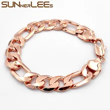 SUNNERLEES Модные украшения Снаряженная Кубинский Фигаро цепочка браслет Роза бело-золотые 5 мм-12 мм Для мужчин Для женщин подарок C26 B