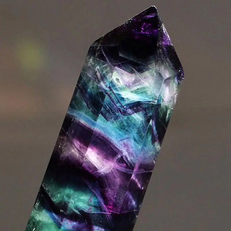 100% Natural Fluorite Crystal Colorful Striped Fluorite Quartz Crystal Stone Point Healing Hexagonal Wand  Stone #CO