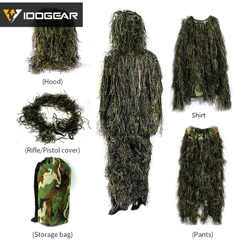 

IDOGEAR Ghillie Suit Hunting Jungle Clothing Bionic 3D Woodland Sniper Train Camouflage Wargame Airsoft Gear Tactical
