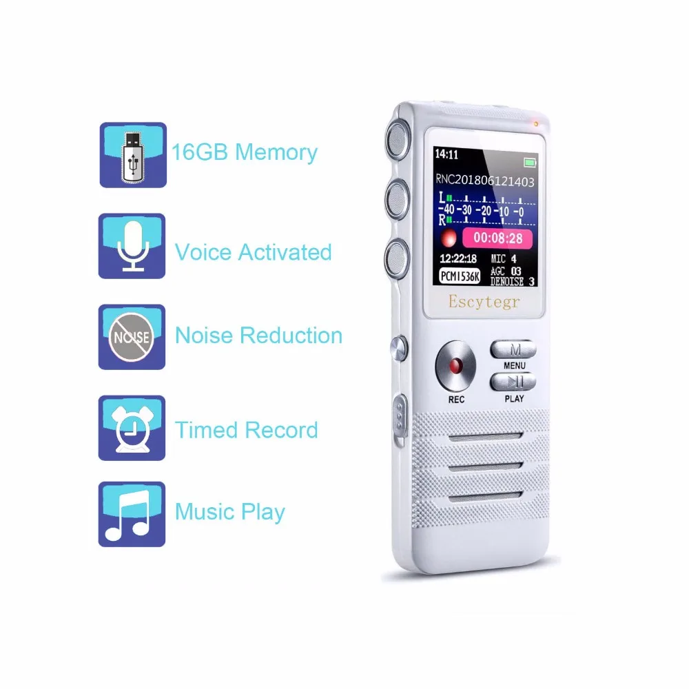 

Voice Activated Recorder Double Microphone Dual-Core Denoise Record 16GB Audio Recorder MP3 Music Player Dictaphone