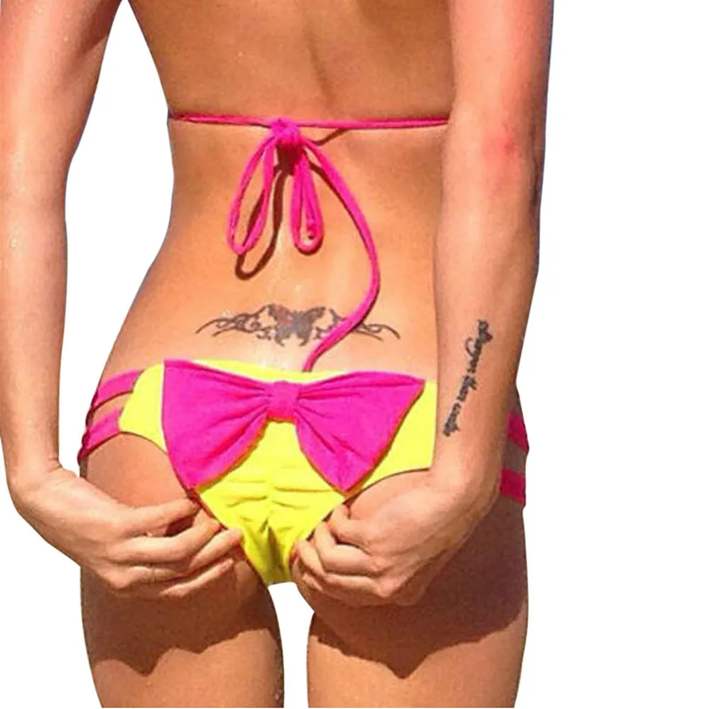 

Bikini Women Brazilian Cheeky Bottom Bowknot Thong 2015 New Hot Bikini Briefs Women Wear Swimwear Swimsuit Size UK 6-16