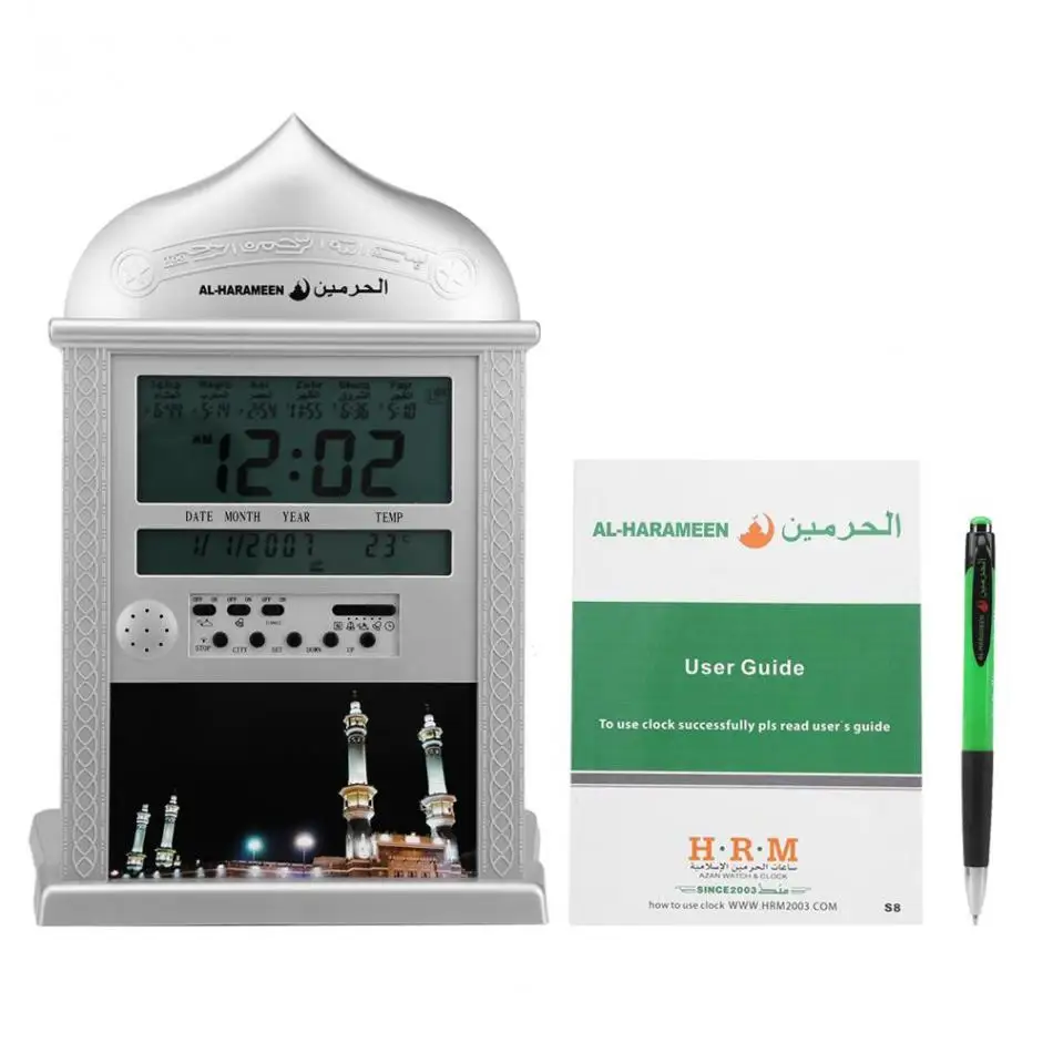 1 Pcs Muslim Praying Islamic Azan Table Clock Azan Alarm Clocks with Pen 1500 Cities Athan Adhan