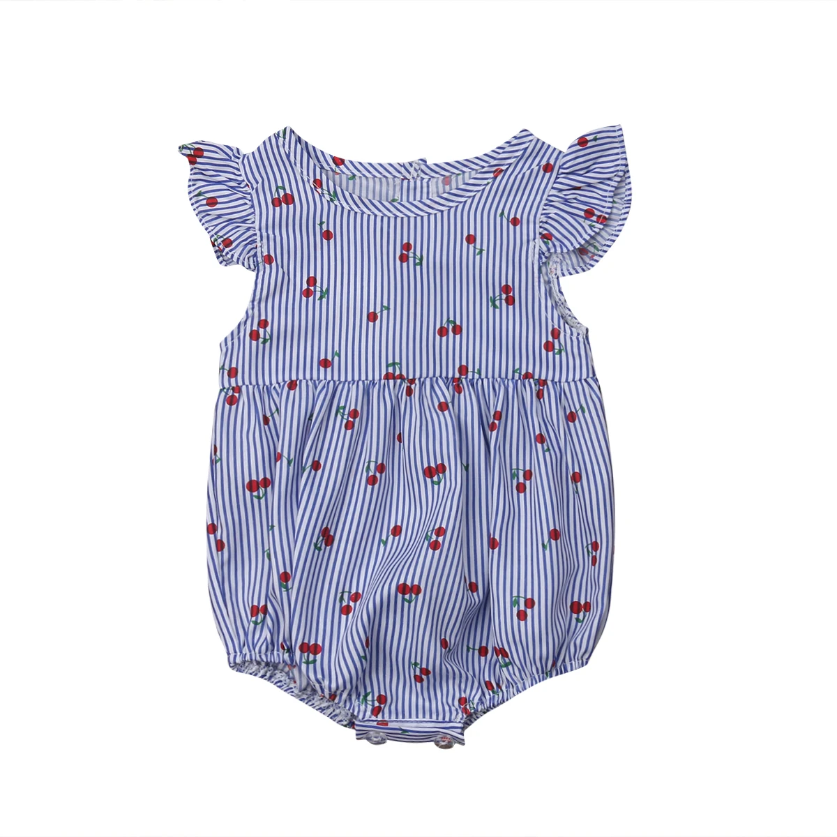 Одежда для новорожденных девочек и малышей с рукавами-крылышками в полоску вишня комбинезон Повседневное милые летние комбинезоны Костюмы для маленьких девочек на возраст от 0 до 18 месяцев