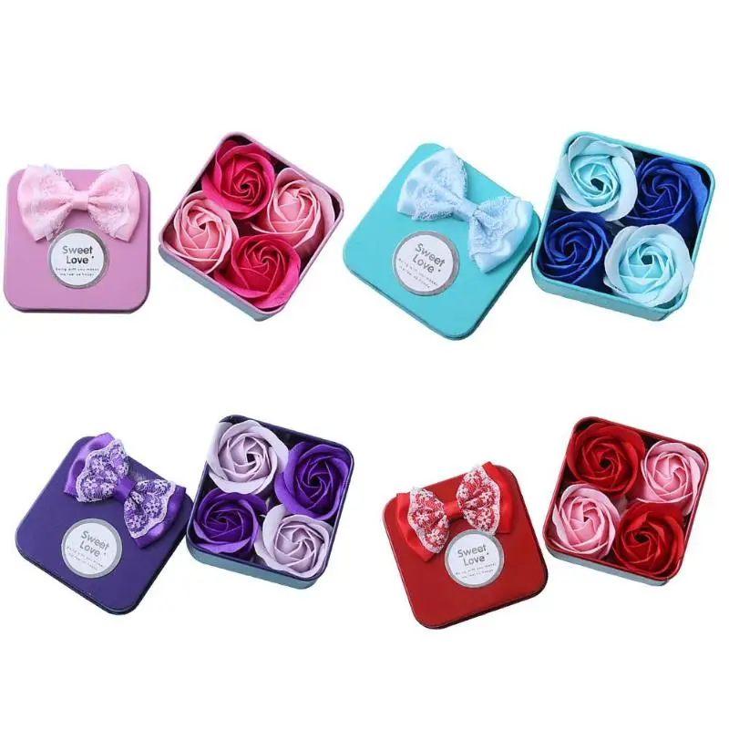 

4pcs/Box Valentines Day Gifts Scented Rose Flower Petal Bath Body Soap Artificial Flowers Party Wedding Decoration