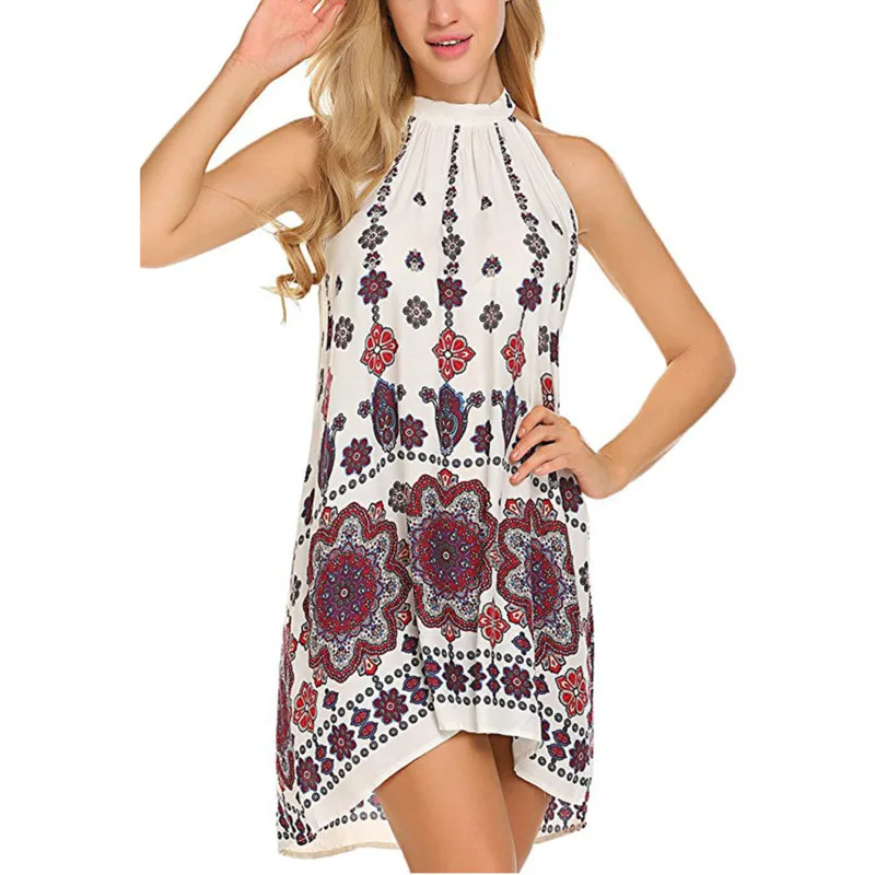 Ethnic Summer Women Beach Boho Casual Dress Halter Sleeveless Camisole Printing Vest Loose Floral Vintage Ladies Dresses Ethnic Summer Women Beach Boho Casual Dress Halter Sleeveless Camisole Printing Vest Loose Floral Vintage Ladies Dresses