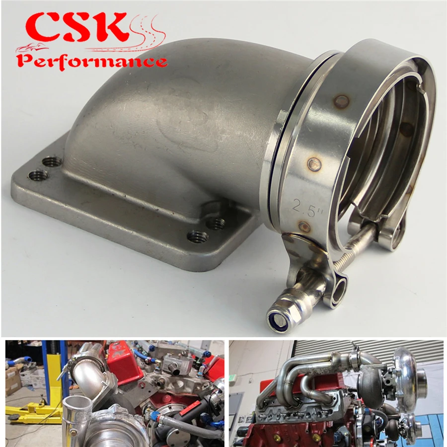 2 5 &quotVband 90 градусов Stainess SS для модели&quot Cast Turbo &quotлокоть адаптер фланец + зажим T3 T4
