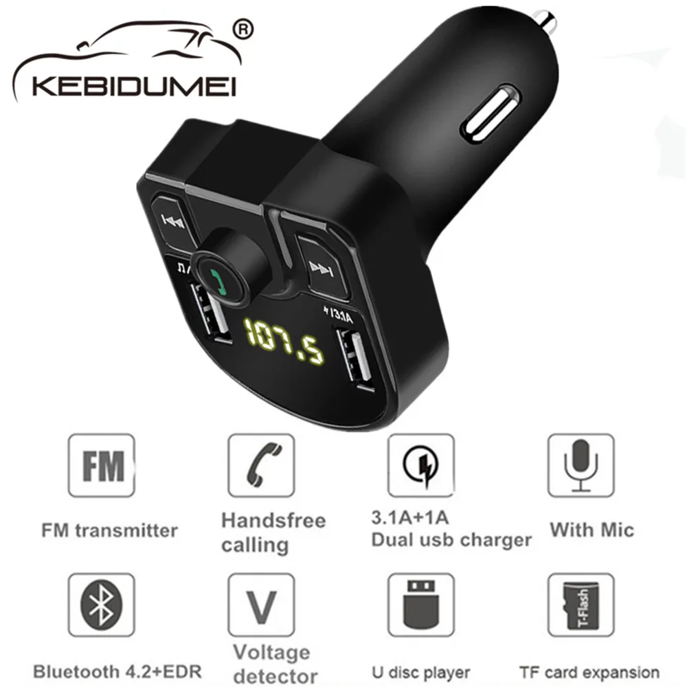 

Bluetooth 4.2 MP3 Player Handsfree Car Kit FM Transmitter support TF Card U disk QC2.0 3.1A Fast Dual USB Charger Power Adapter