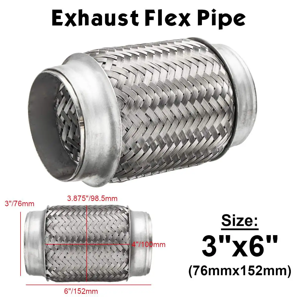 

76mm*152mm Exhaust Flex Pipe Weld On Stainless Tail Flexi Tube Double Braid 3"x6" Car Accessories