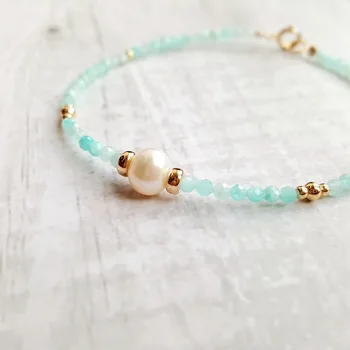 

LiiJi Unique High Luster Real Pearl Blue Amazonite Bracelet 925 Sterling Silver Gold Color Clasp Sparkling Delicate Jewelry