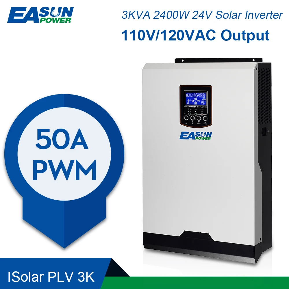 

EASUN POWER Solar Inverter 110V PWM 3Kva 2400W Off Grid Inverter 24V 120V 50A PWM Pure Sine Wave Inverter 60A Battery Charger