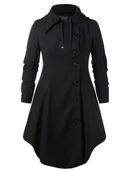 

Wipalo Plus Size Singler Breasted Long Woollen Coat Women Outerwear Winter Hooded Long Sleeve Black Coats Overcoat Casual Coats