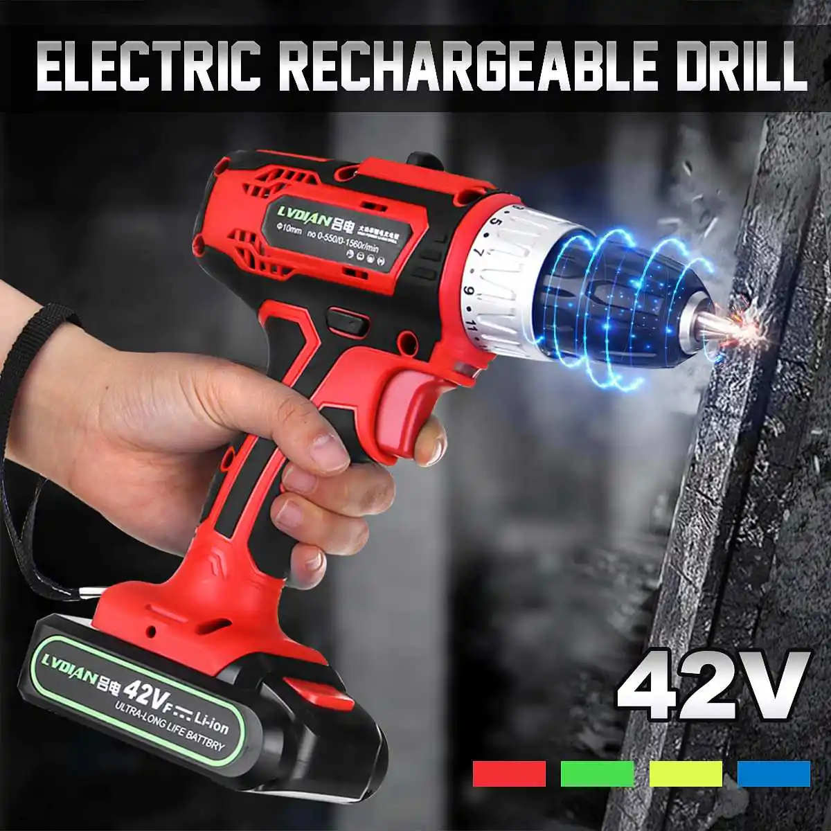 

Cordless 2 Speed Rechargeable Battery Electric Drill Impact Wrench Screwdriver 18+1 Torque Setting Waterproof Shockproof