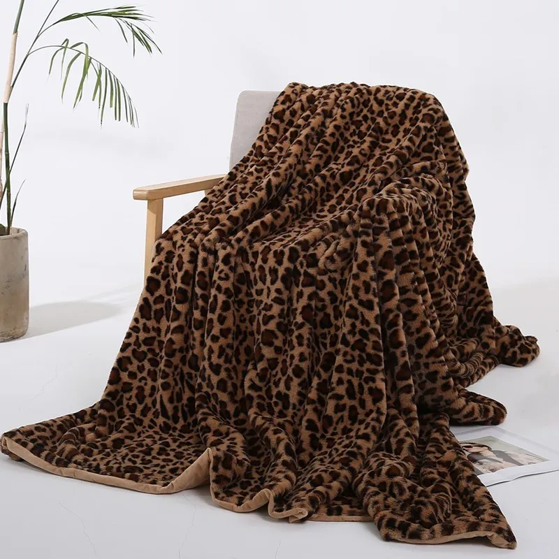 

Elegant Leopard Design Fuzzy Blanket Sheets Super Soft Rabbit Fur Crystal Short Plush Bedding Sofa Cover 130*160cm/160*200cm