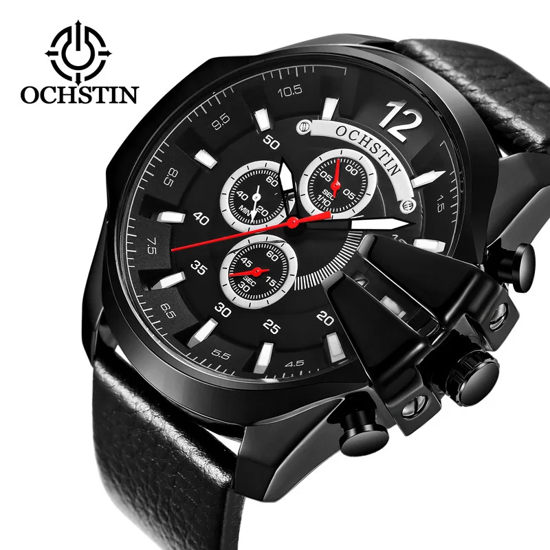 

OCHSTIN Watches Men Fashion Big Dial Sports Watches Luxury Quartz Chronograph Watch Leather Strap Wrist Watch Waterproof