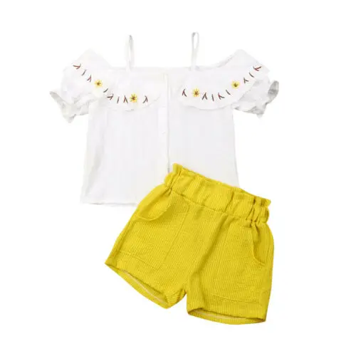 Emmababy летний топ с коротким рукавом для маленьких девочек + шорты и штаны комплект