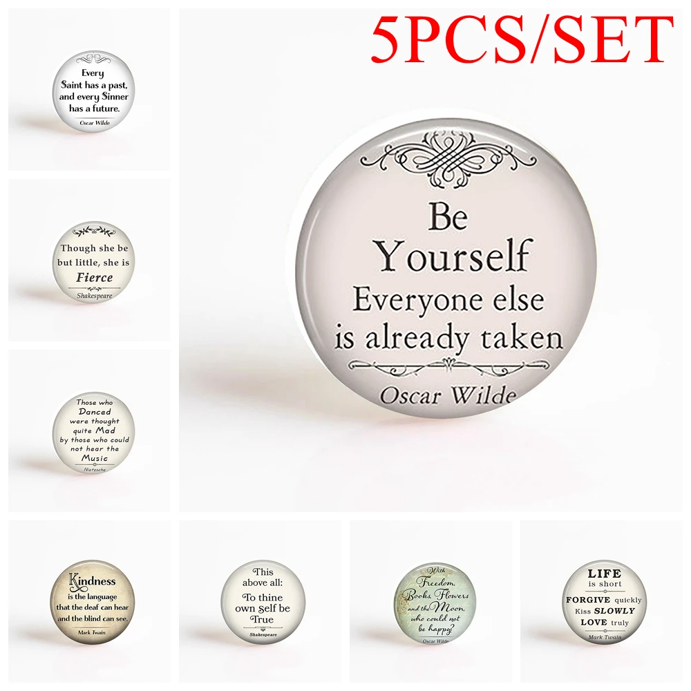 

5PCS/SET Oscar Wilde Shakespeare Nietzsche Inspirational Quote Handmade Pendant 25mm Glass Cabochon Jewelry Accessories