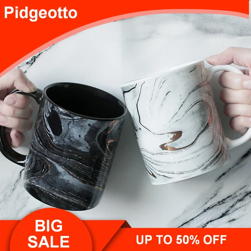 400ml European gold marble texture mug creative household office handmade decals ceramics black coffee cup gift free shipping | Дом и сад