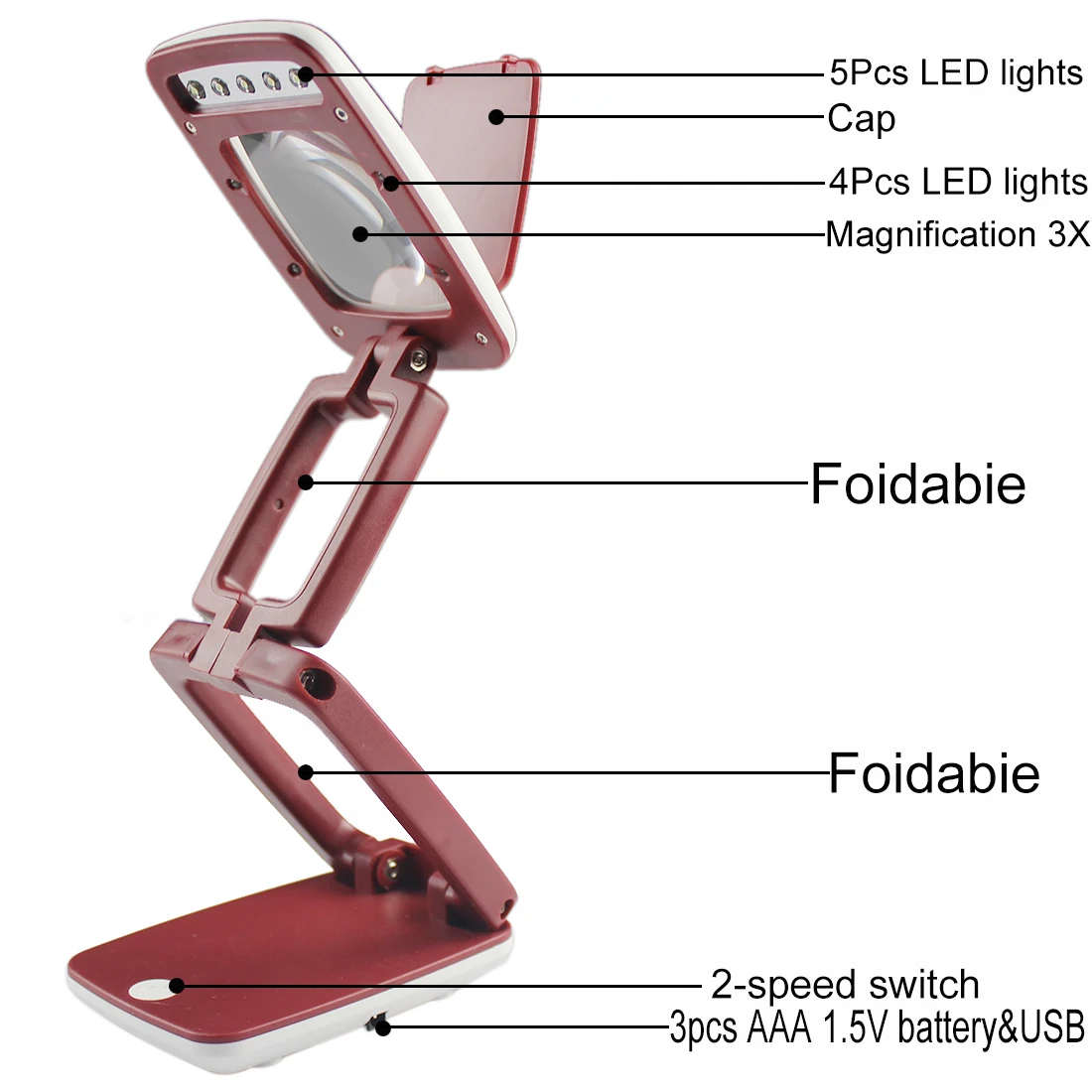 

New 3X Magnifier LED Compact Desk Lamp Lighting Loupe Multifunction Magnifying Glass For Reading Writing Foldable Random Color