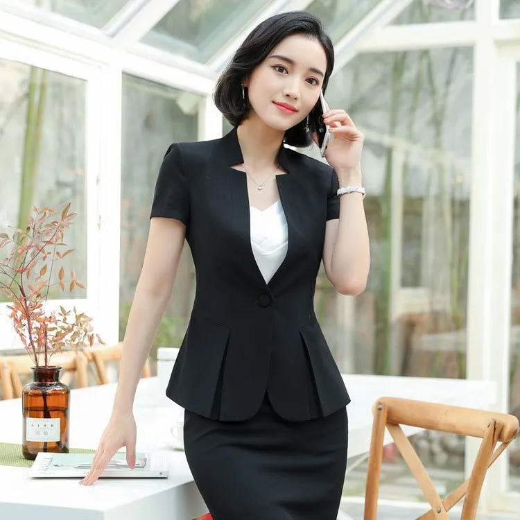Ol Classic Short Sleeve Suit Jaqueta Feminina Jacket Blazer Feminino Button Office Women Formal Suits