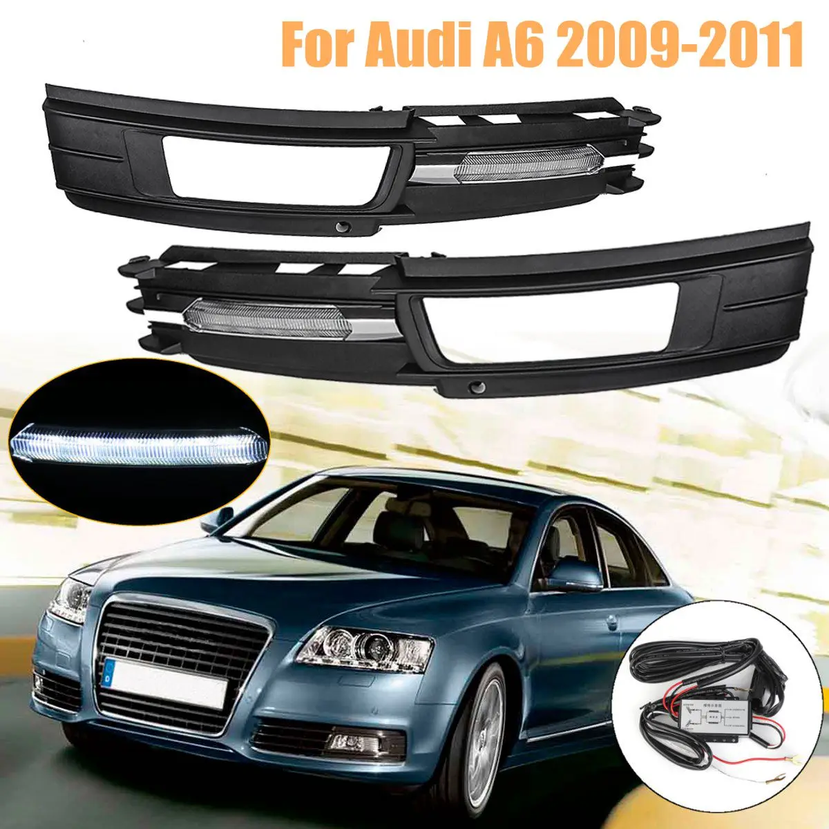 

Car Front Led Daytime Running Light For Audi A6L A6 C6 2009 2010 2011 For Quattro Rs Cabriolet Allroad Drl Light Fog Lamp Cover