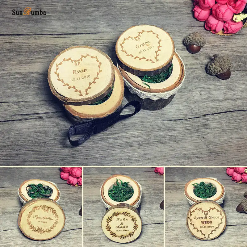 

Rustic Custom Personalized Ring Box Holder Wedding Decor Vintage Party Engagement Wedding Decoration Wooden Ring Pillow Boxes
