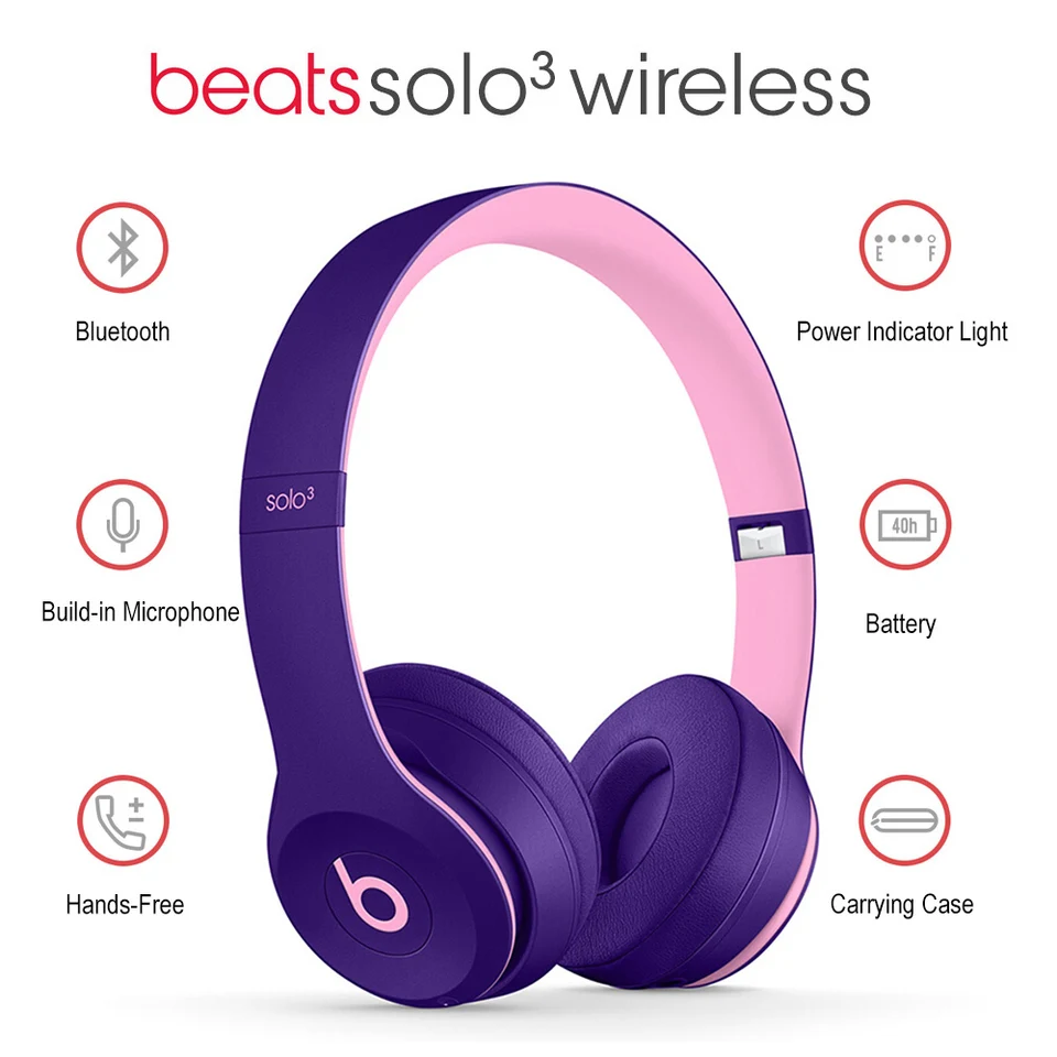 beats solo 3 wireless purple and pink 