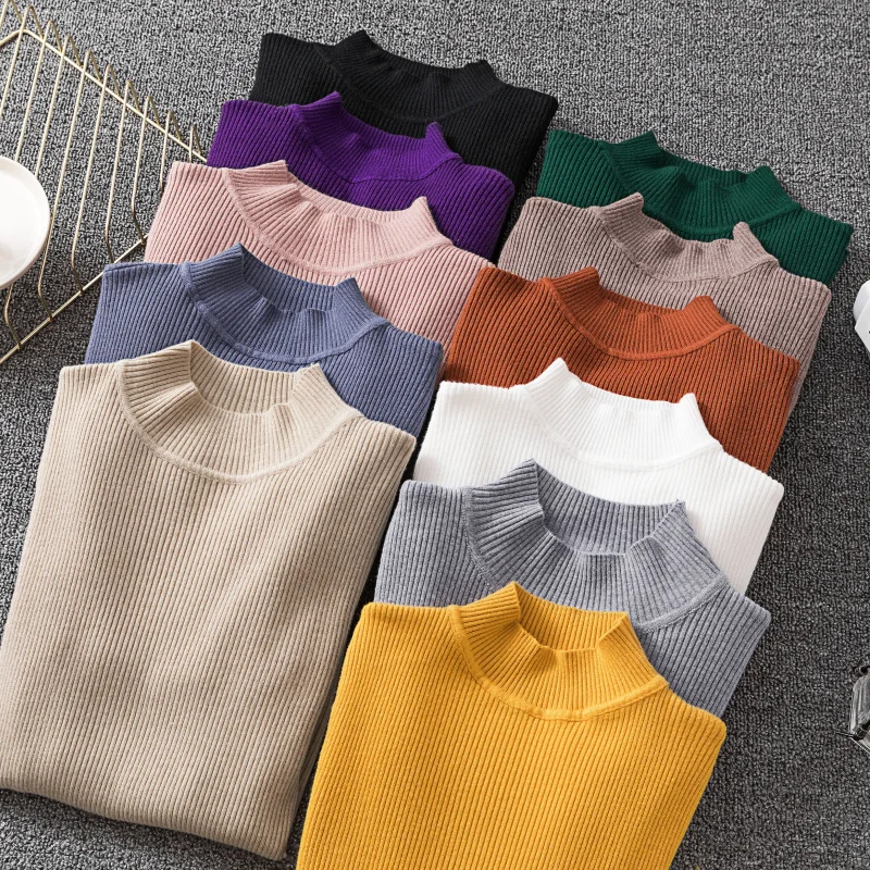 PEONFLY 2019 New-coming Autumn Turtleneck Pullovers Sweaters Primer shirt long sleeve Short Korean Slim-fit tight sweater | Женская