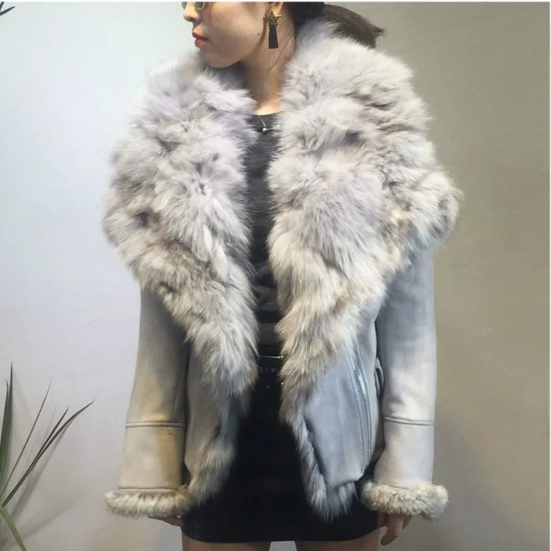 Renard Manteau Revers Grand Femmes Daim Black Hiver 2018 Mode Nouveau Court light ewq Streetwear Mince De Réglable Coton Gray Fourrure Taille Style Ac97902l 0Twvcq