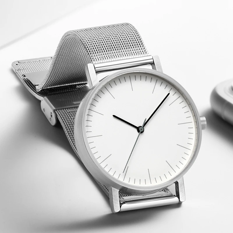 Bauhaus Minimalist Style Leather Watch Swiss Rhonda 763 Movement Minimal 36mm Stainless Steel Meshbelt Couple watch 4
