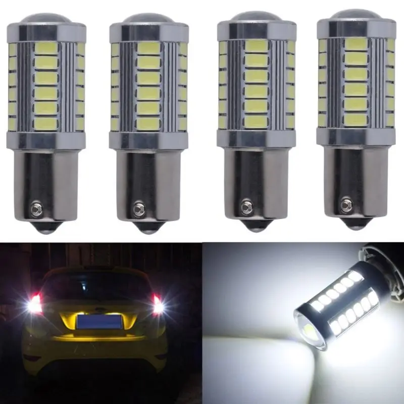 

Car Signal Lights 4pcs White LED 1156PY BAU15S PY21W 33SMD 5630 Stop Signal Tail Backup Light Bulb