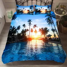 Bedding Set 3D Printed Duvet Cover Bed Set Beach Coconut Tree Home Textiles for Adults Bedclothes with Pillowcase #HL19 beach style dusk coconut tree pattern square shape pillowcase