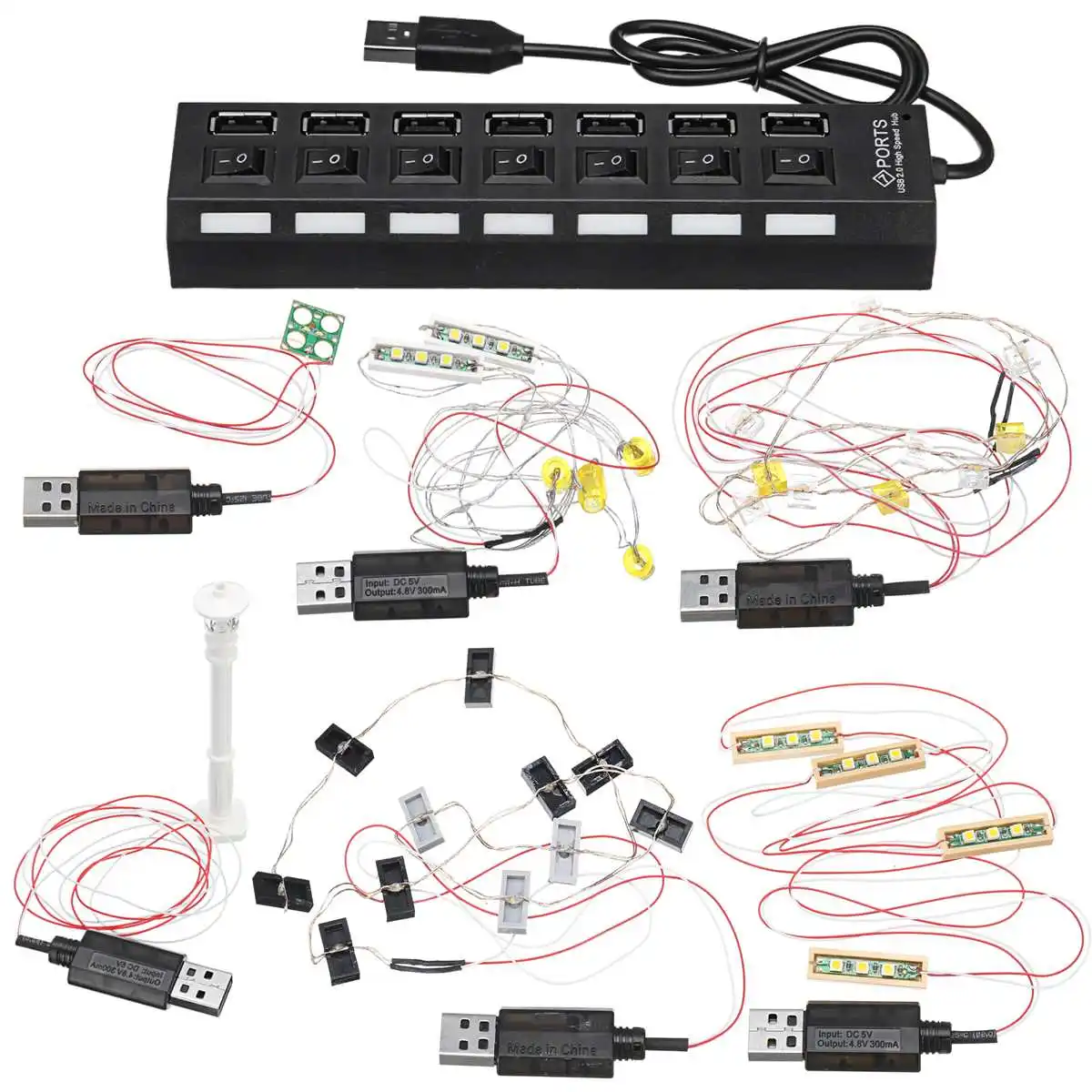 

DIY LED Lighting Brick Set for Lego for Street Building Shop Model Science Bricks Toy Universal Light Set with 7 USB Ports