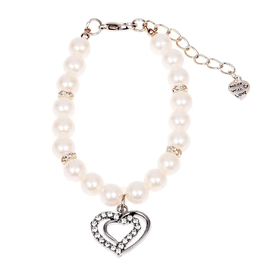 

Heart Pendant White Faux Pearl Decor Pet Dog Puppy Collar Necklace S 22g