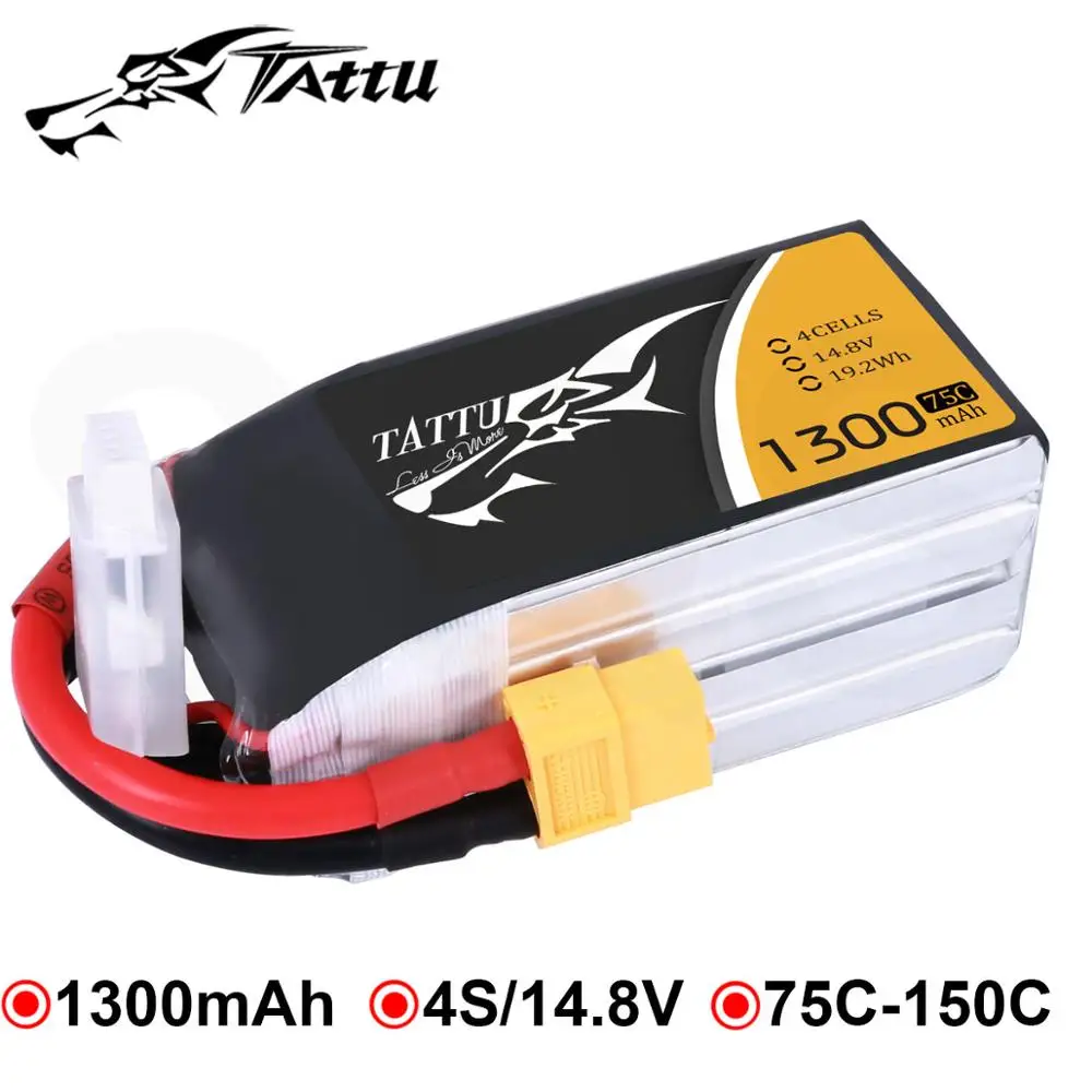 Литий полимерный аккумулятор Tattu 75C 14 8 V 1300mAh Lipo 4S гоночный XT60 с вилкой