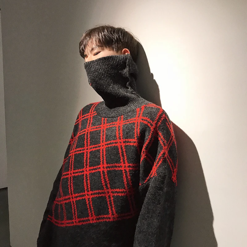 2018 Winter Men's Fashion In Warm Cashmere Coats Embroidery Woolen Sweaters Casual Pullover Brand Clothes Lattice Knitting M-XL