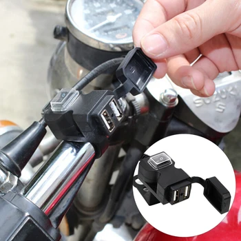 

LEEPEE Motorbike Handlebar Charger Power Supply Socket Motorcycle USB Socket for Phone GPS Dual USB Port 5V 1A/2.1A Adapter
