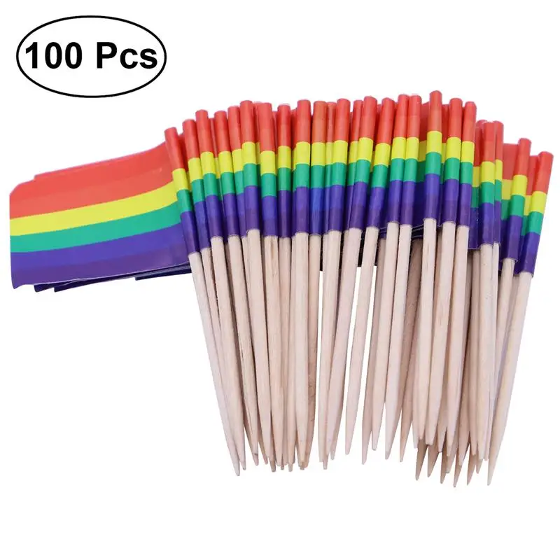 Набор из 100 гоночных флагов, зубочистки, флаги, закуска, зубочистки, Фруктовые палочки для коктейлей, вечерние-Rainbow