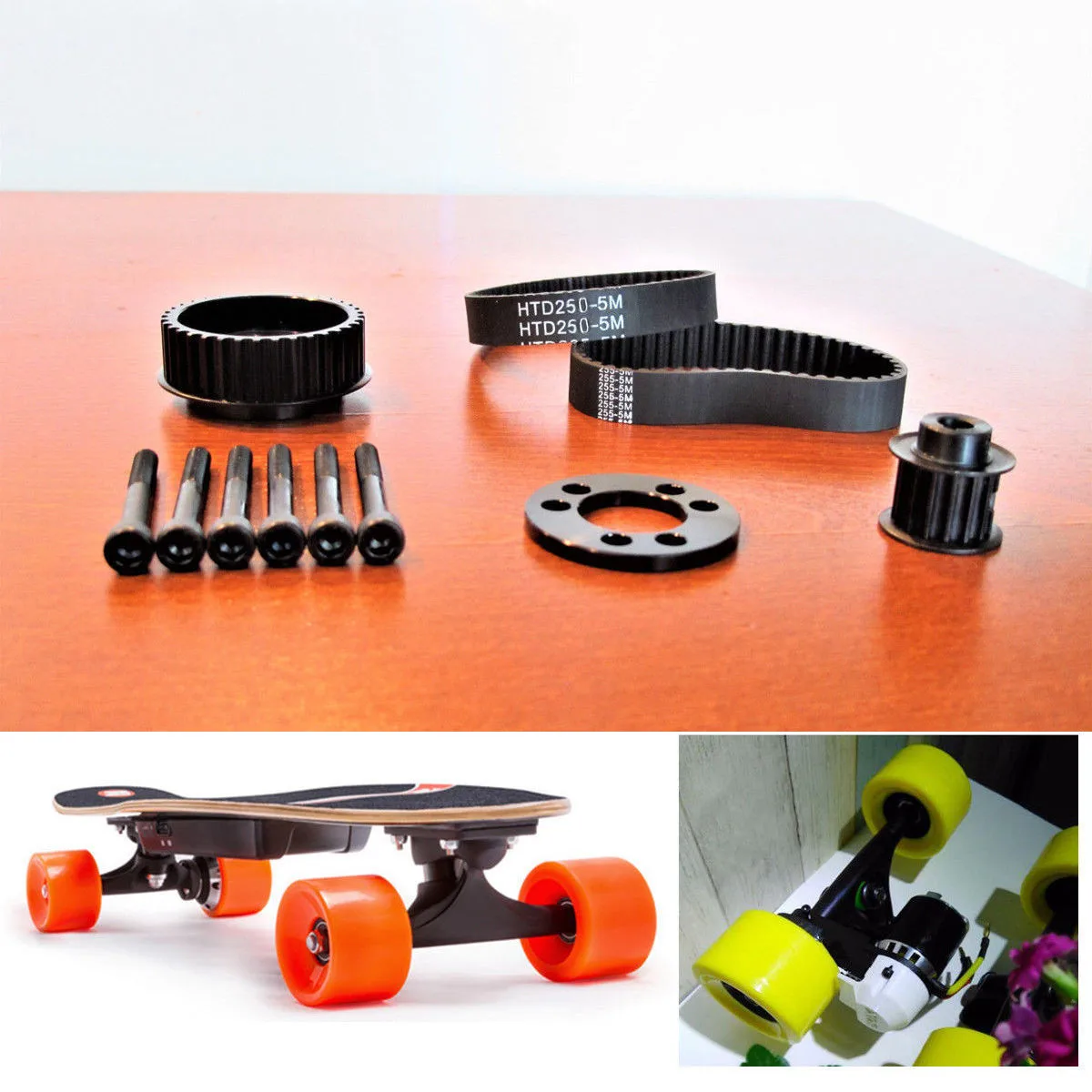 15mm DIY الكهربائية لوح التزلج واسعة أحزمة ABEC حذافة بكرة جزء كيت 265 255mm حملة الحزام و جهاز تثبيت المحرك عدة عجلات اكسسوارات