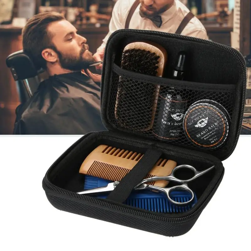 

Portable Men Beard Styling Shaping Cream Beard Oil Wax Brush Comb Scissor Mustache Hair Care Hair Men Beard Set 7PCS/Set