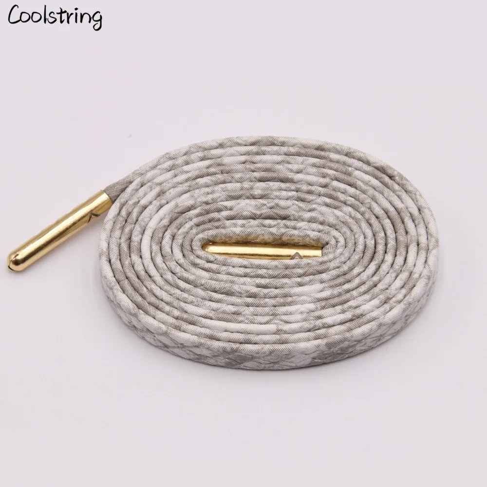 Coolstring Flat Snakeskin Shoe Laces White Red Grey Brown Luxury Leather LE ShoeLaces With Gold Metal Aglets For Sneakers Sports