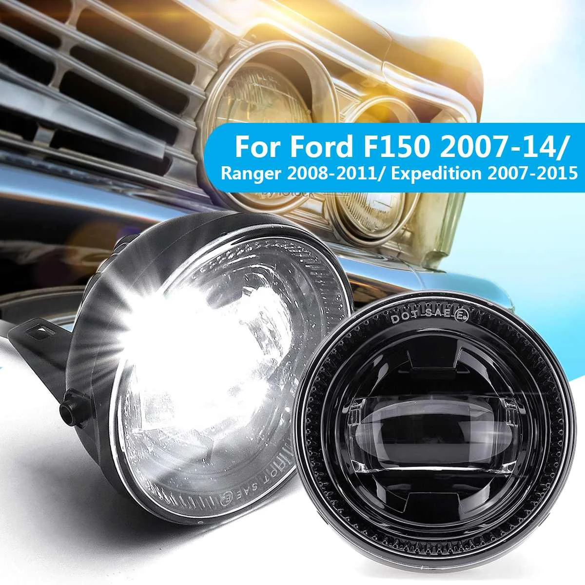 

2x LED Fog Lights Lamp For Ford F150 2007-14 Ranger 2008-11 Expedition 2007-2011 6500K Waterproof Shockproof Die-cast Aluminum
