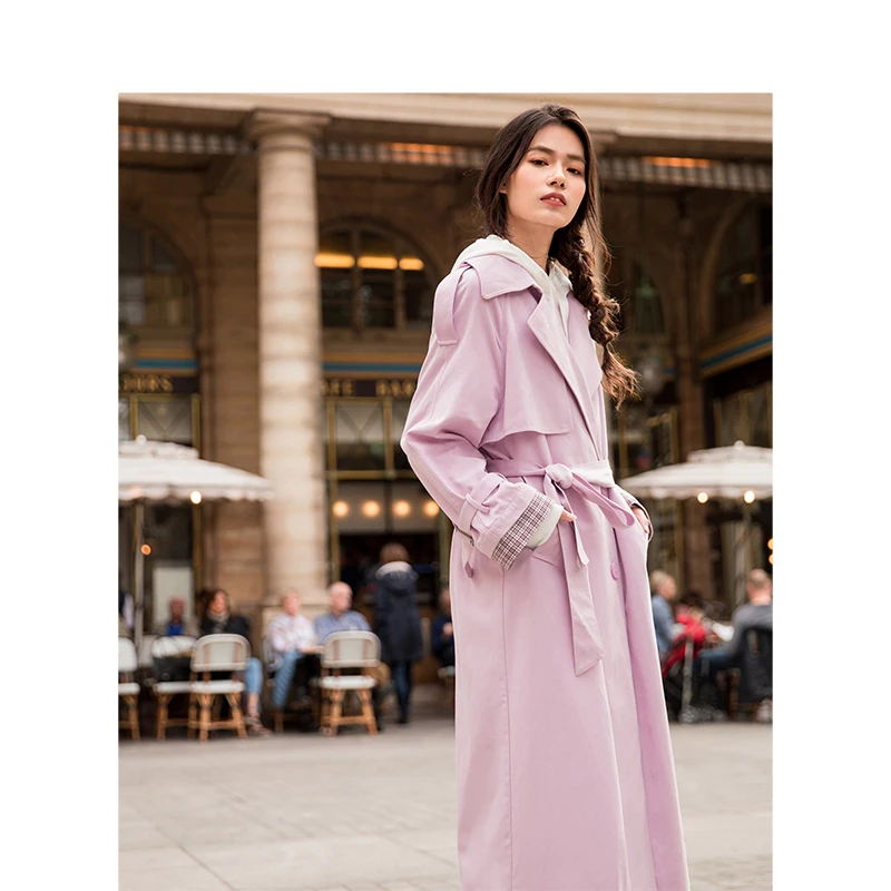 INMAN 2019 Spring New Arrival Turndown Collar Include Belt Defined waist Loose Casual Korean Women Long Coat