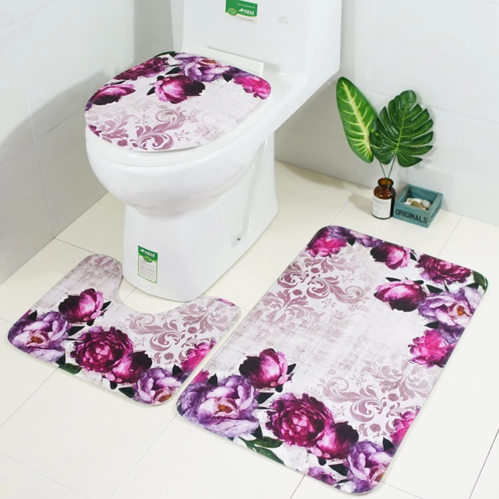 Three Pieces Bathroom Pedestal Mat Toilet Rug Set Comfortable Non Slip