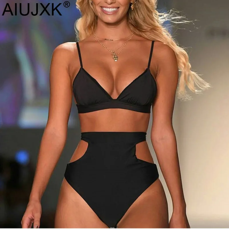 

AIUJXK New Fashion Woman Underwear Bra And Panty Set 2 Piece Swimsuit Women Sexy Beach Style High Waist Black Lingerie Biquini