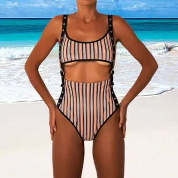 

Hirigin Women Underwear Sling Buckle One-piece Stripe Padded Bikini Push Up Bra Brief Sets