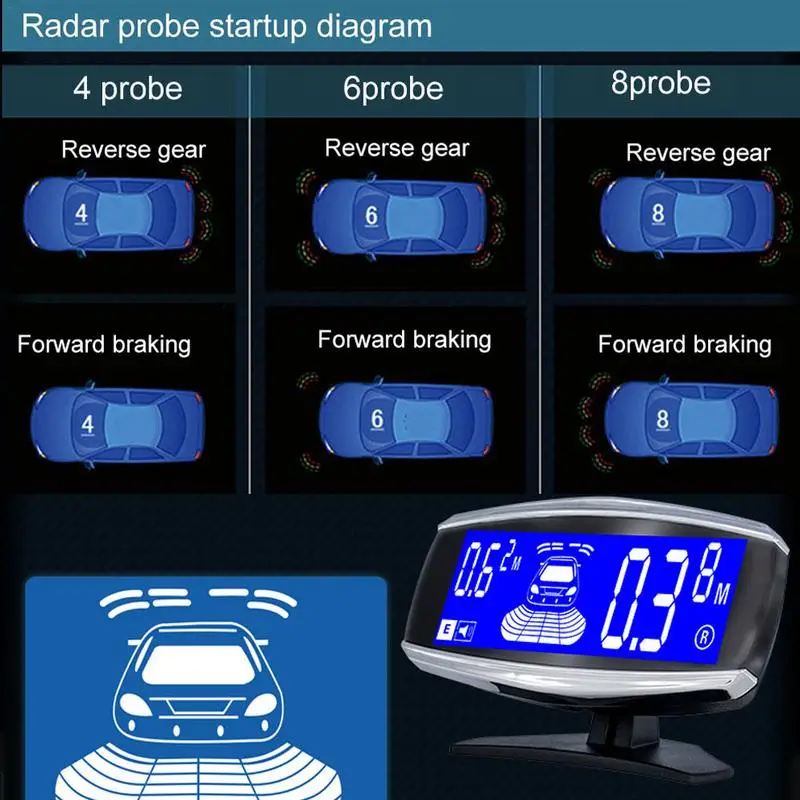 ЖК-дисплей двойной Дисплей 4/6/8 парковки Сенсор авто автомобиль радар заднего хода монитор ЖК-дисплей синий Экран Дисплей передние и задние расстояние