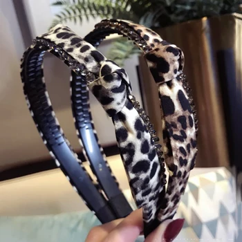 

Fashion Leopard Pattern Rhinestone Hair Bands for Women Temperament Bowknot Hairband Headband Korean Hair Accessories Female
