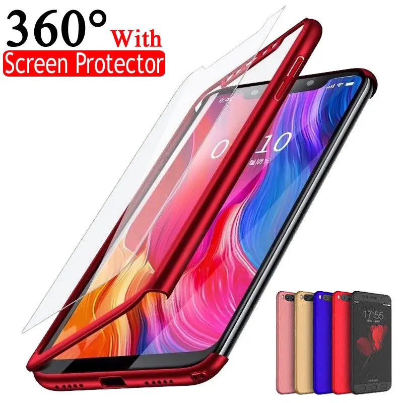 360 градусов противоударный чехол для телефона Xiaomi mi 8 A2 5S A1 Pocophone F1 с Стекло Red 6 6A 5